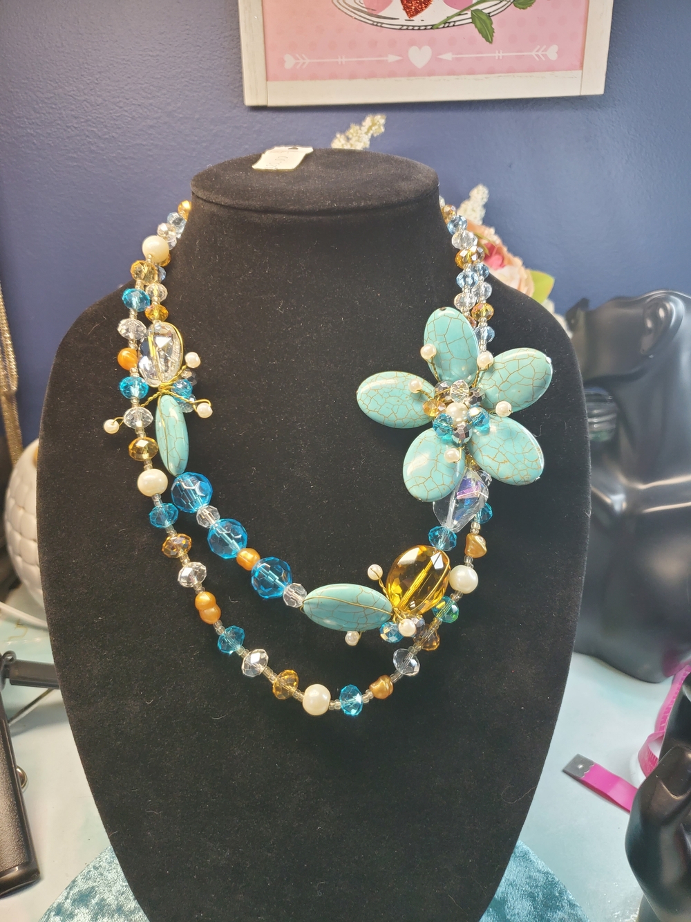 Artisan Turquoise and Blue Floral Double-Strand Necklace